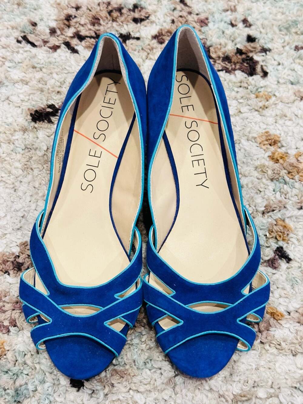 Sole Society Danna Blue Suede Wedge Peep Toe Shoes Size 8B